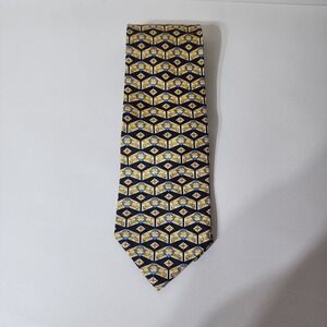 Farentino Ferre Mens Silk Tie‎ Navy Blue Gold Geometric Pattern Made in Italy